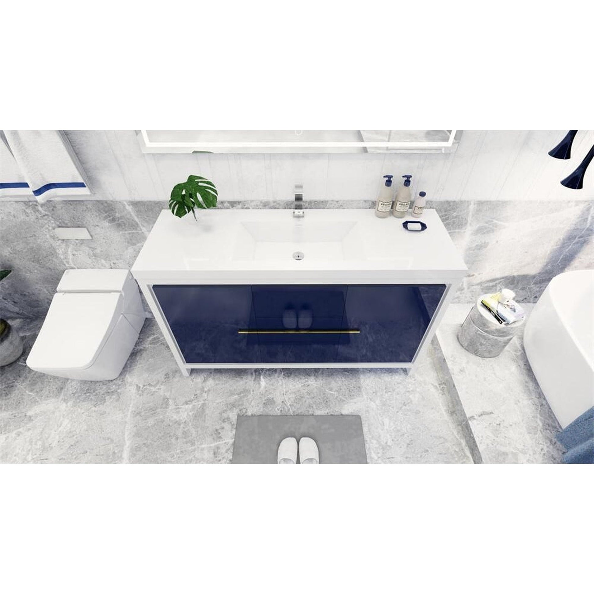 Moreno Bath Dolce 60" High Gloss Night Blue Freestanding Vanity With Single Reinforced White Acrylic Sink