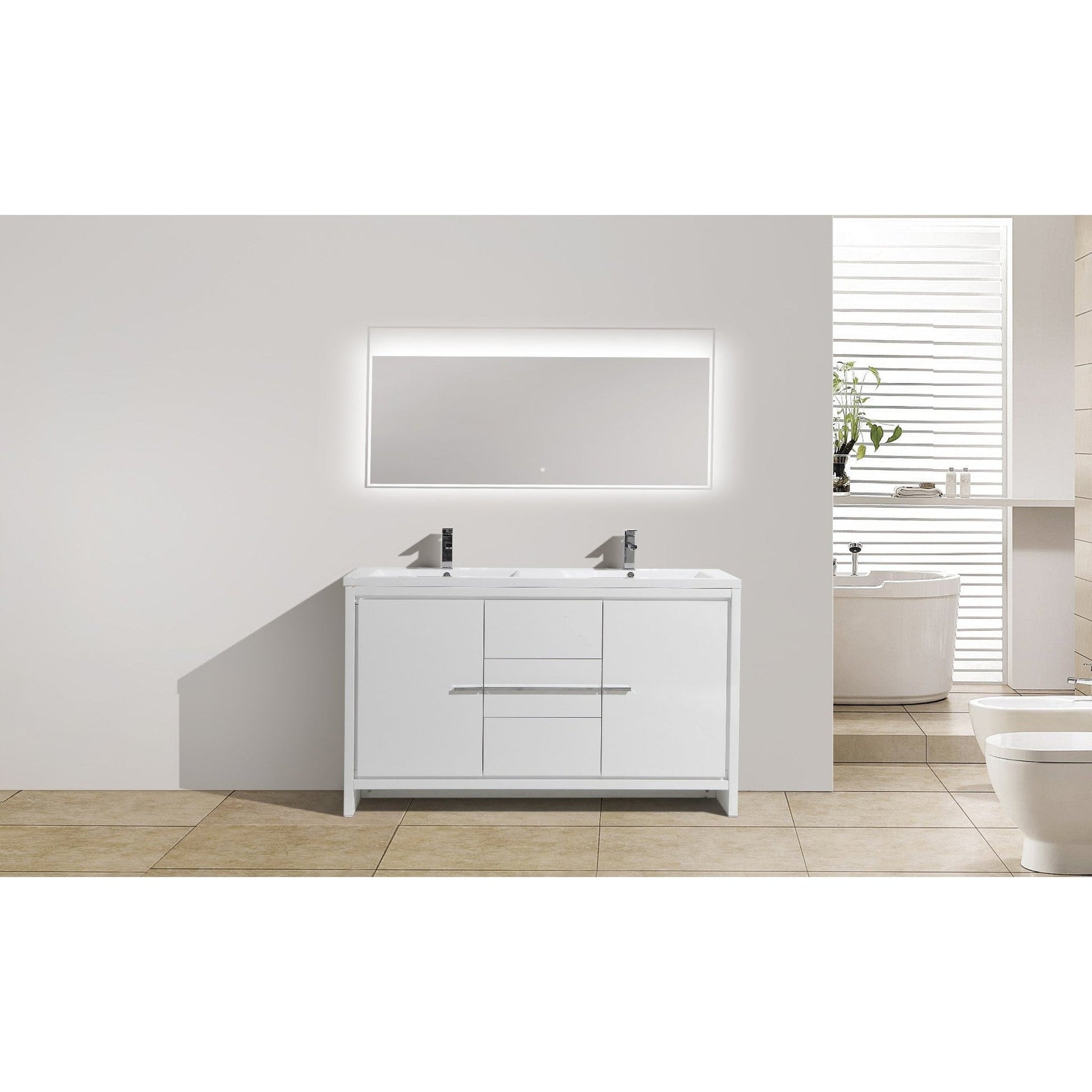 Moreno Bath Dolce 60" High Gloss White Freestanding Vanity With Double Reinforced White Acrylic Sinks