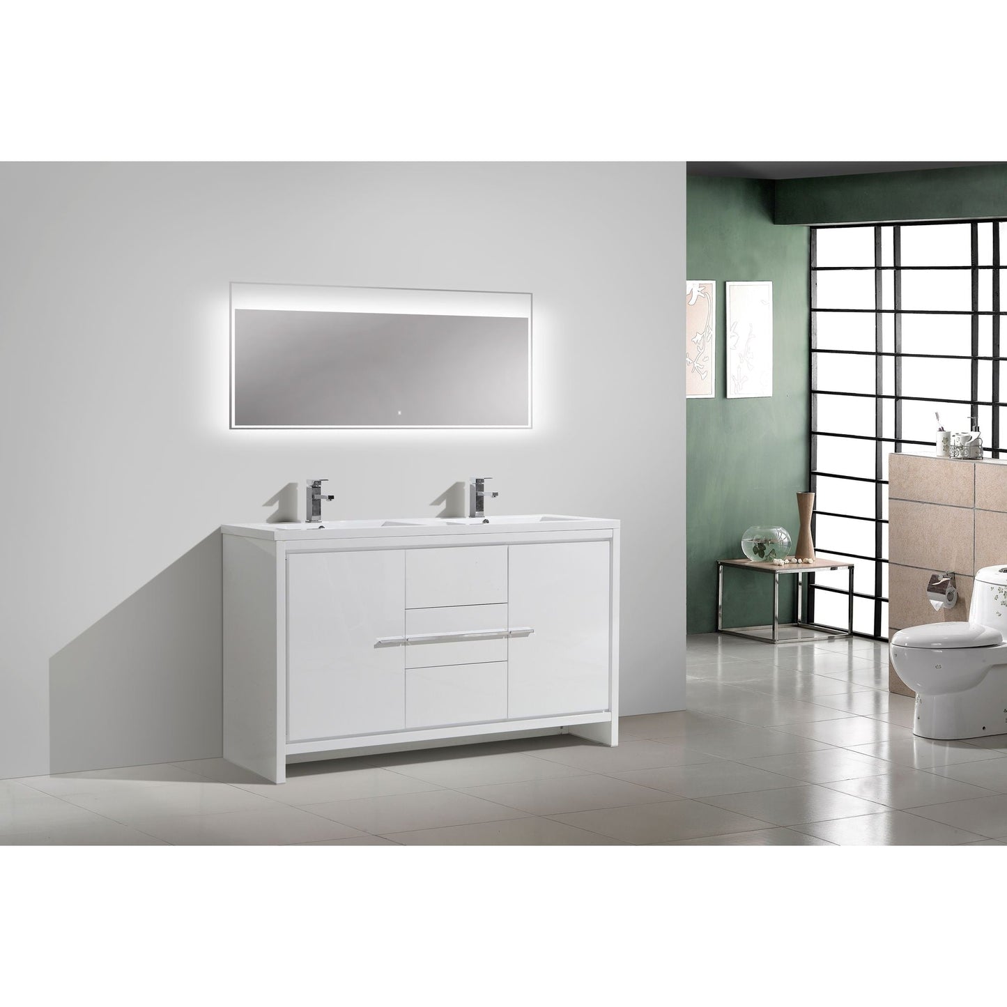 Moreno Bath Dolce 60" High Gloss White Freestanding Vanity With Double Reinforced White Acrylic Sinks