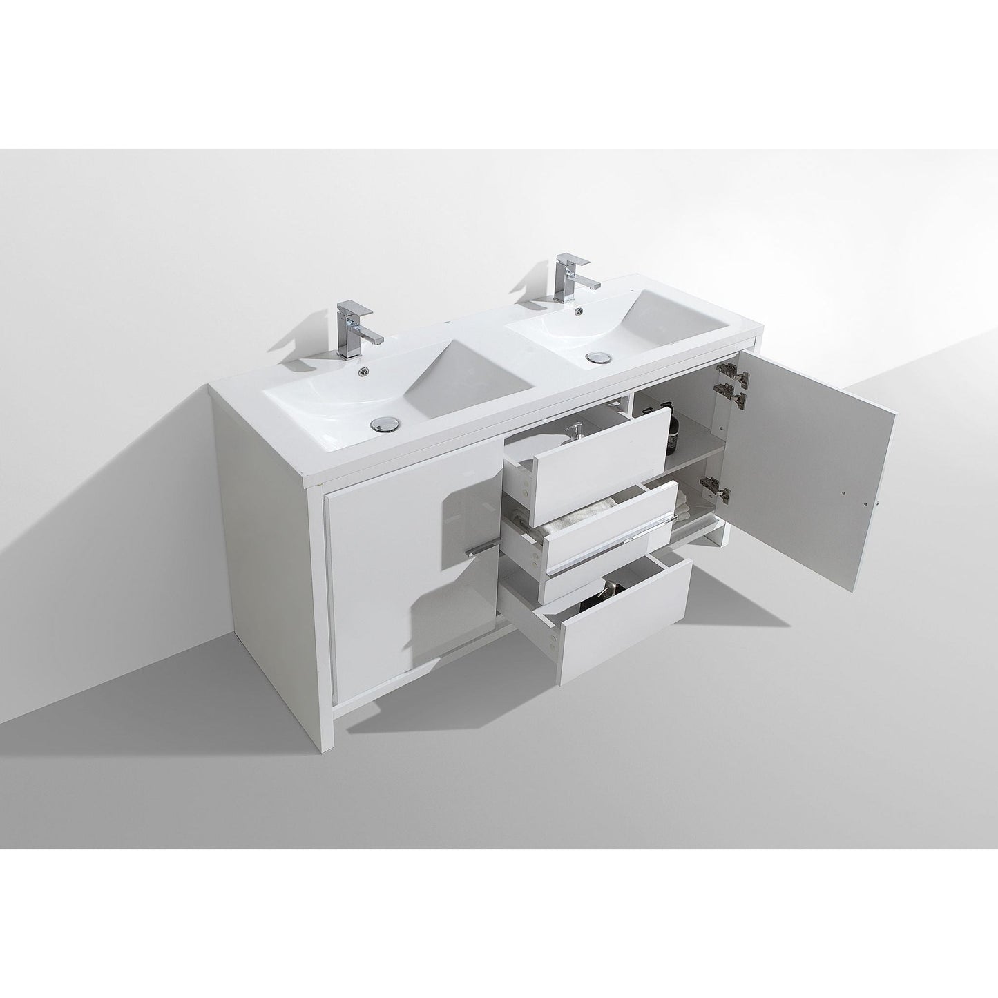 Moreno Bath Dolce 60" High Gloss White Freestanding Vanity With Double Reinforced White Acrylic Sinks