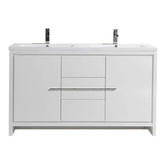 Moreno Bath Dolce 60" High Gloss White Freestanding Vanity With Double Reinforced White Acrylic Sinks