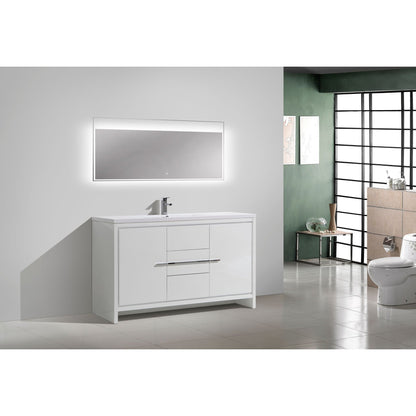 Moreno Bath Dolce 60" High Gloss White Freestanding Vanity With Single Reinforced White Acrylic Sink