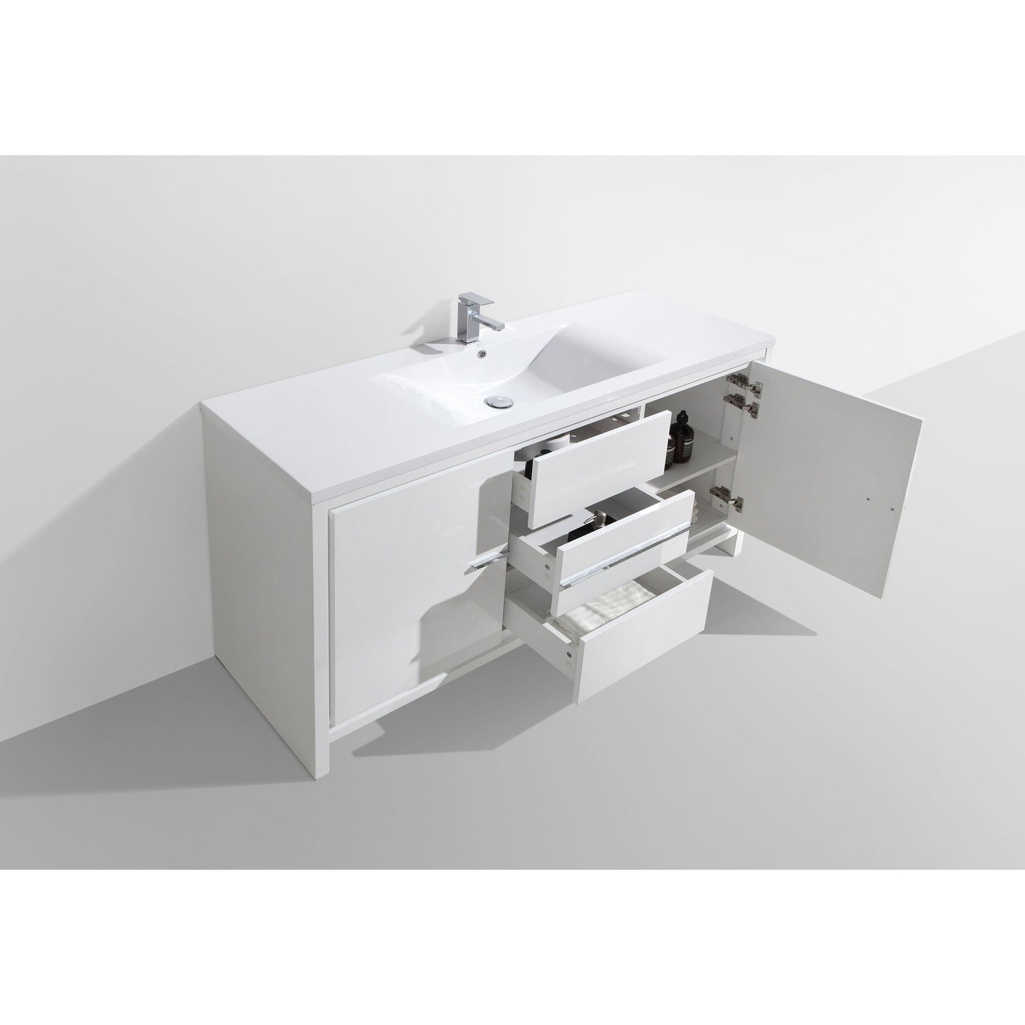 Moreno Bath Dolce 60" High Gloss White Freestanding Vanity With Single Reinforced White Acrylic Sink