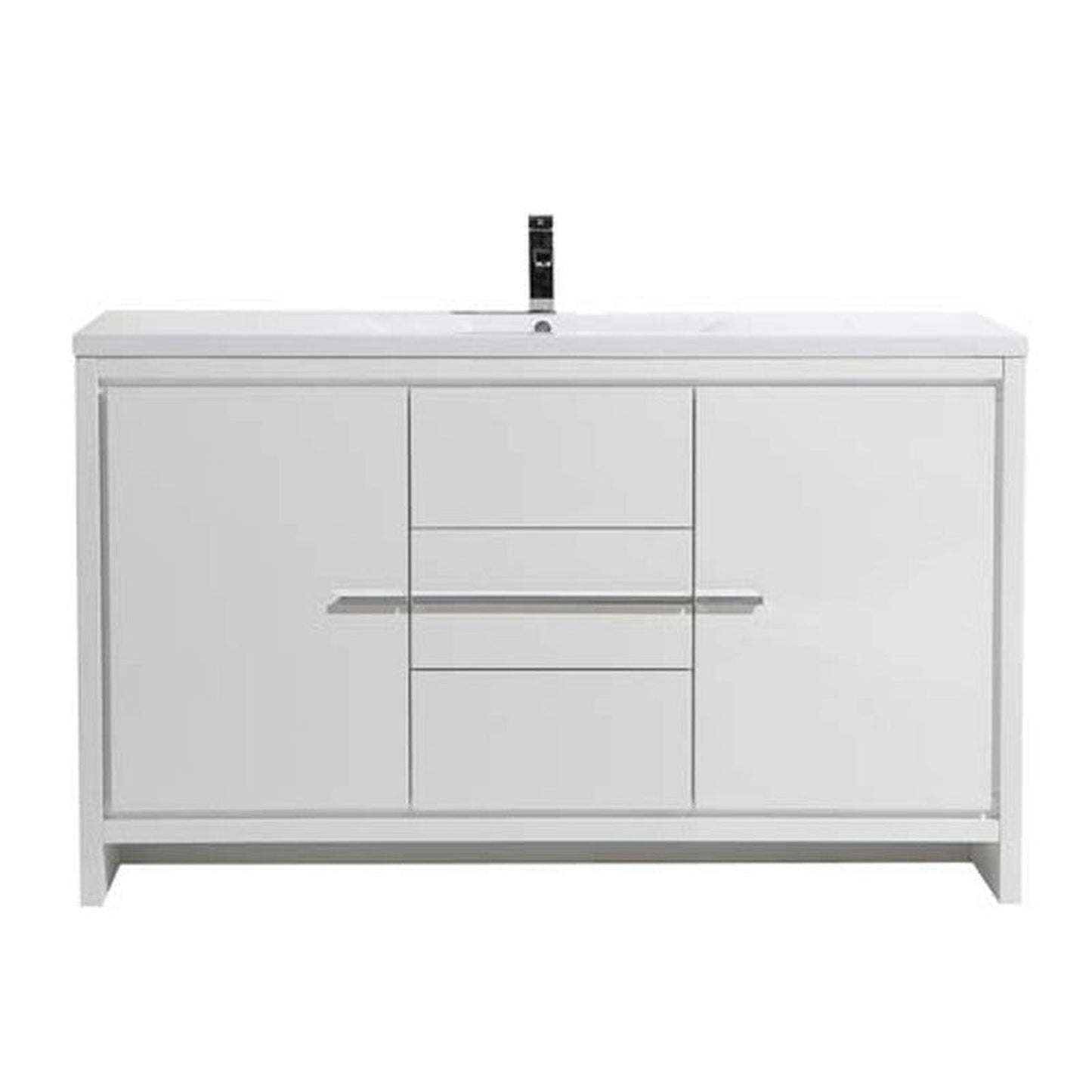 Moreno Bath Dolce 60" High Gloss White Freestanding Vanity With Single Reinforced White Acrylic Sink