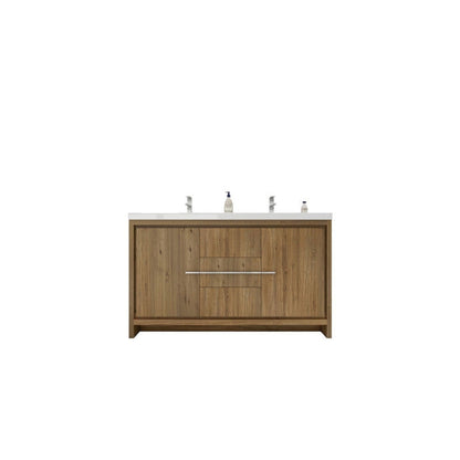 Moreno Bath Dolce 60" Natural Oak Freestanding Vanity With Double Reinforced White Acrylic Sinks