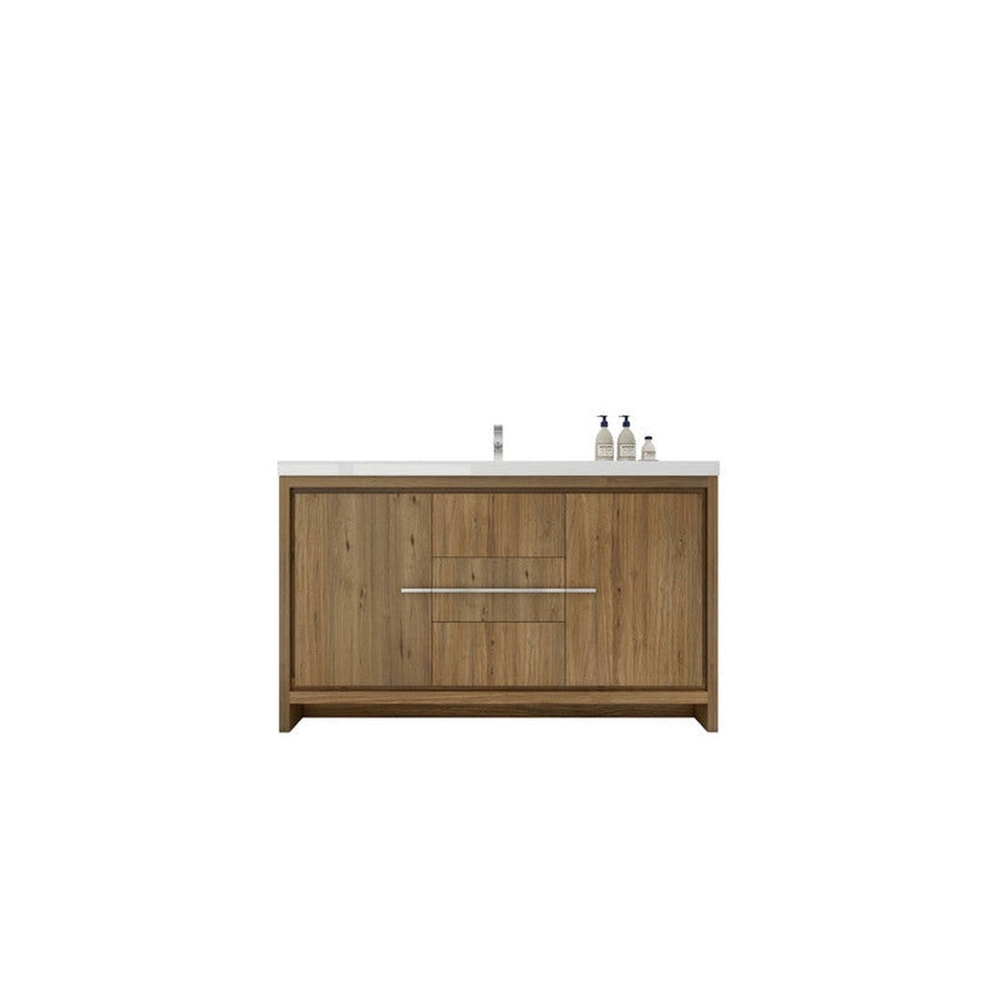 Moreno Bath Dolce 60" Natural Oak Freestanding Vanity With Single Reinforced White Acrylic Sink