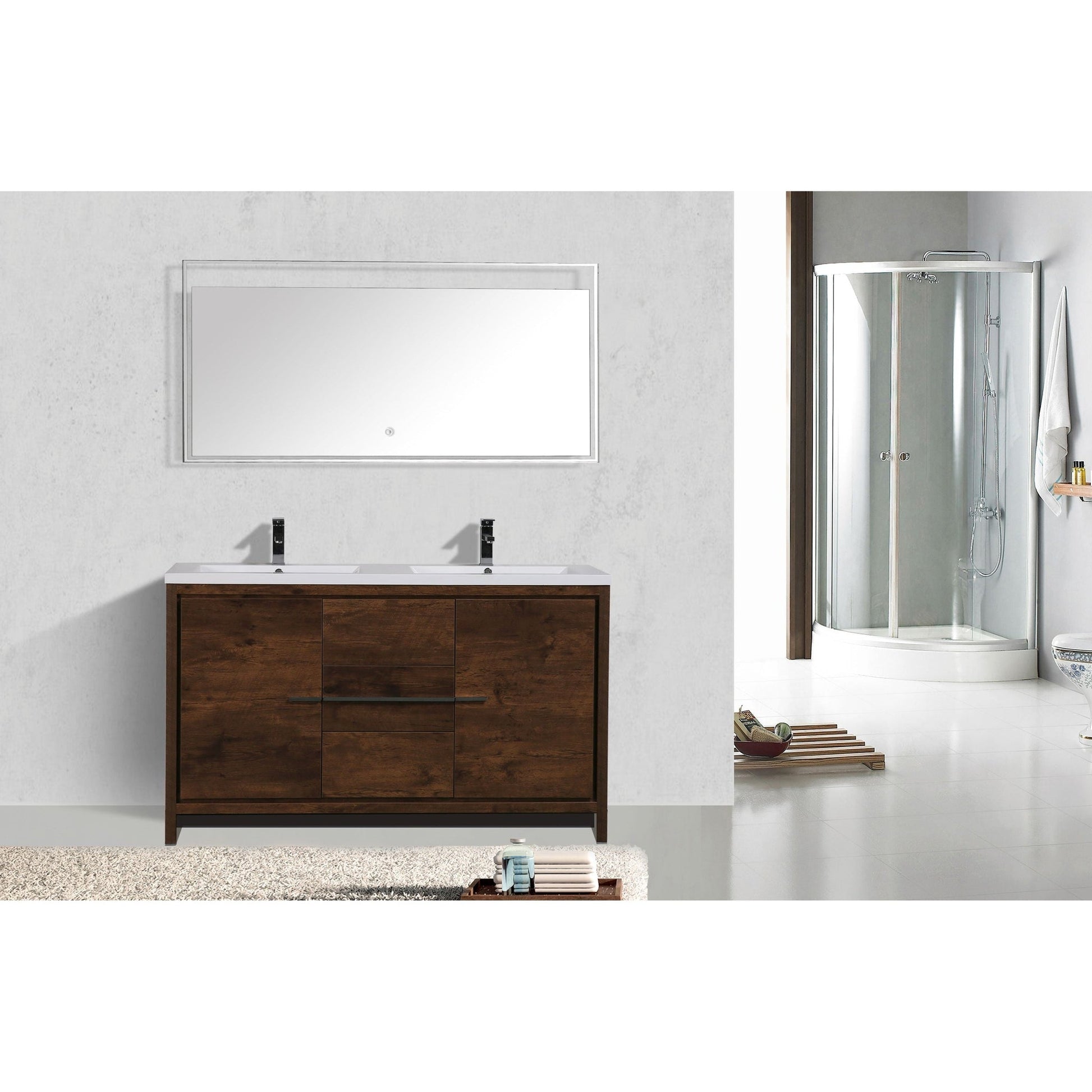 Moreno Bath Dolce 60" Rosewood Freestanding Vanity With Double Reinforced White Acrylic Sinks