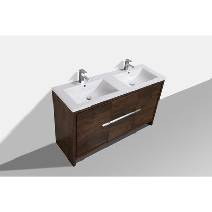 Moreno Bath Dolce 60" Rosewood Freestanding Vanity With Double Reinforced White Acrylic Sinks