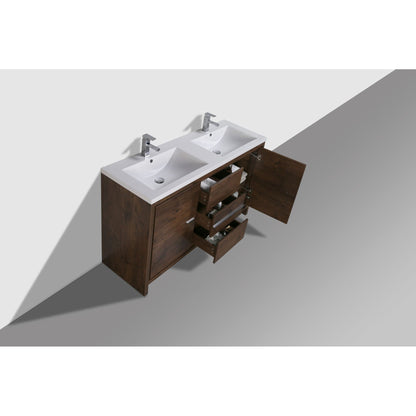 Moreno Bath Dolce 60" Rosewood Freestanding Vanity With Double Reinforced White Acrylic Sinks