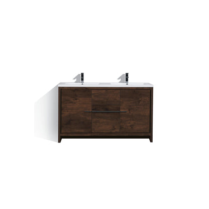 Moreno Bath Dolce 60" Rosewood Freestanding Vanity With Double Reinforced White Acrylic Sinks