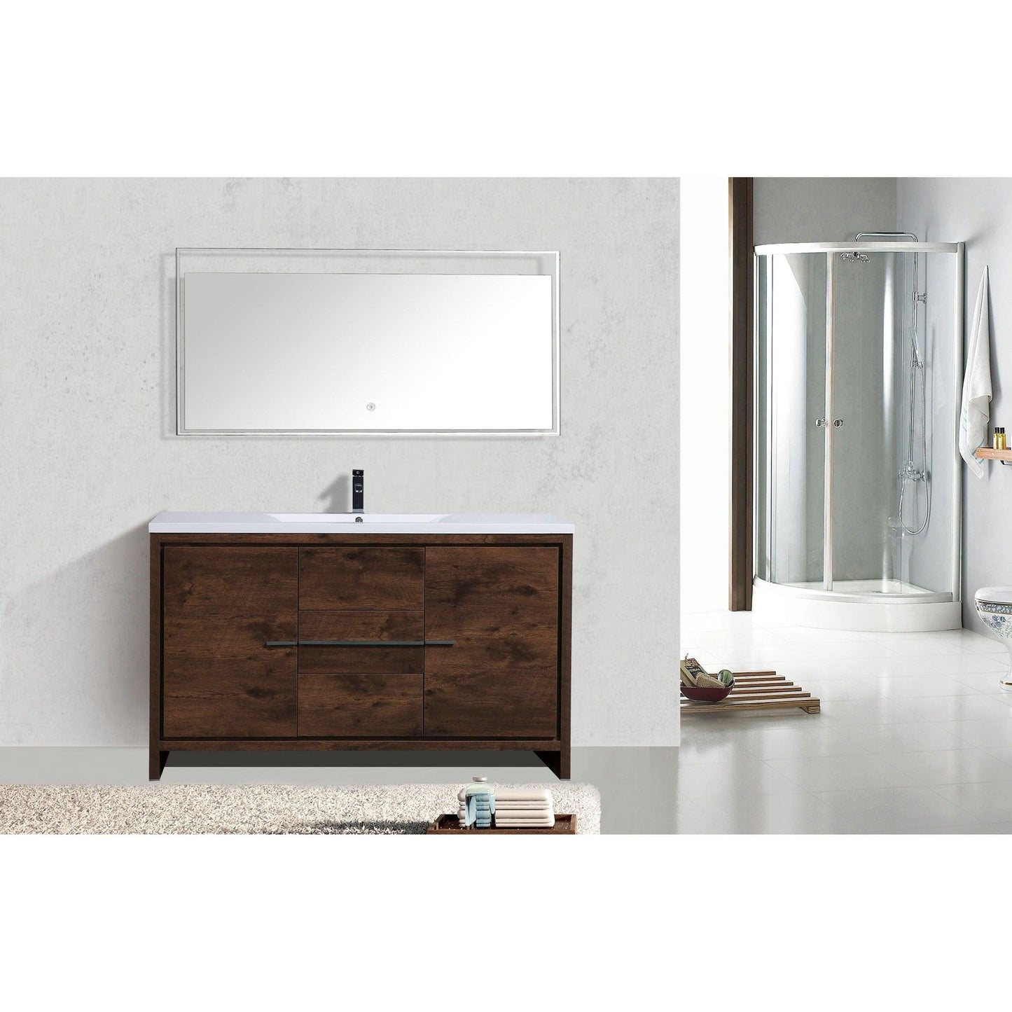 Moreno Bath Dolce 60" Rosewood Freestanding Vanity With Single Reinforced White Acrylic Sink