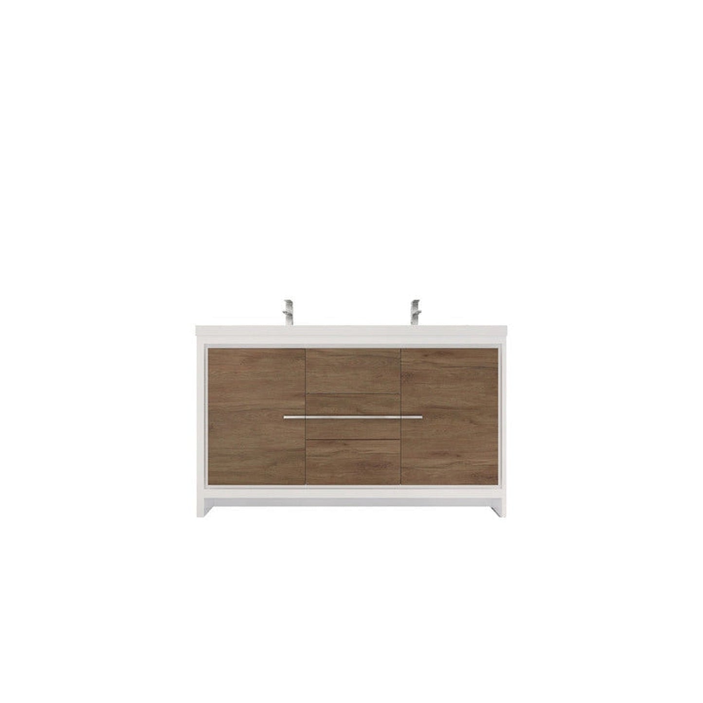 Moreno Bath Dolce 60" White Oak Freestanding Vanity With Double Reinforced White Acrylic Sinks