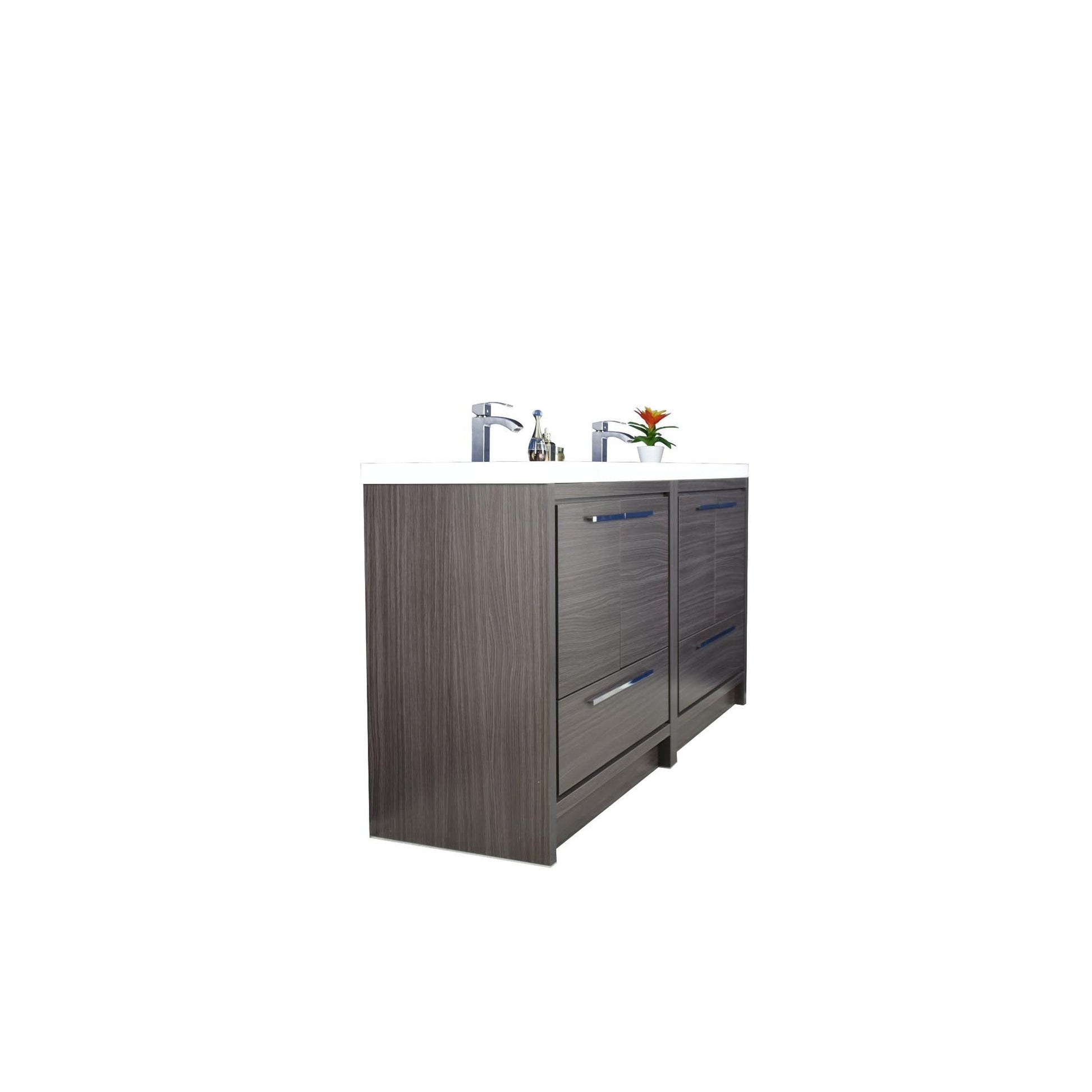 Moreno Bath Dolce 72" Dark Gray Oak Freestanding Vanity With Double Reinforced White Acrylic Sinks