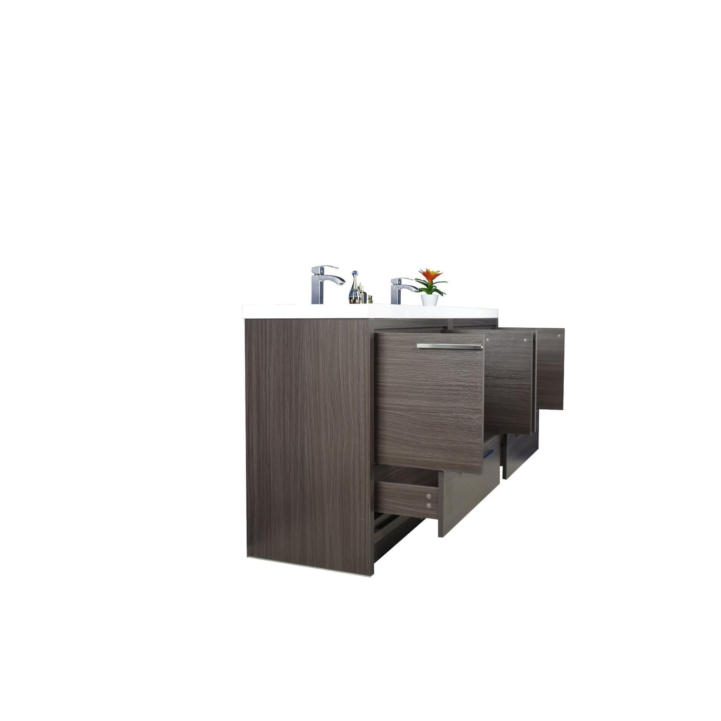 Moreno Bath Dolce 72" Dark Gray Oak Freestanding Vanity With Double Reinforced White Acrylic Sinks