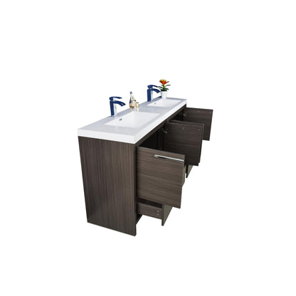 Moreno Bath Dolce 72" Dark Gray Oak Freestanding Vanity With Double Reinforced White Acrylic Sinks