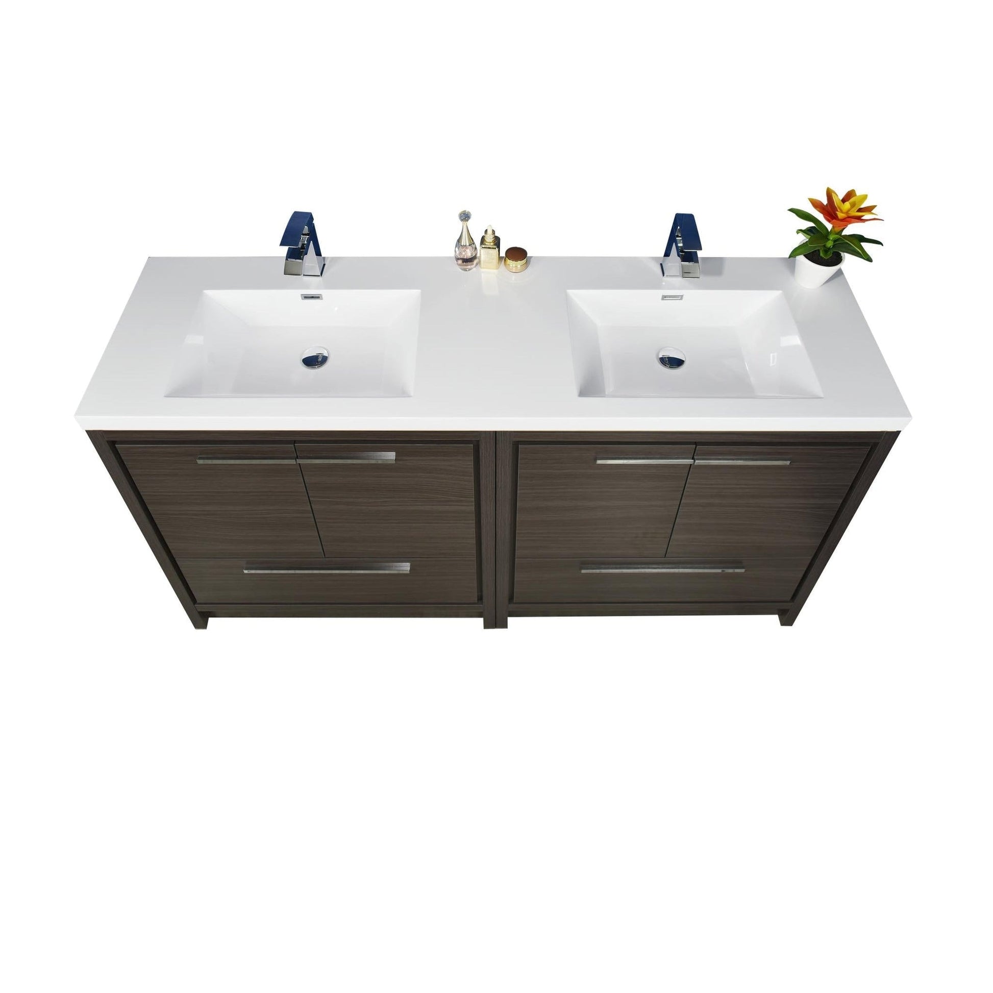 Moreno Bath Dolce 72" Dark Gray Oak Freestanding Vanity With Double Reinforced White Acrylic Sinks