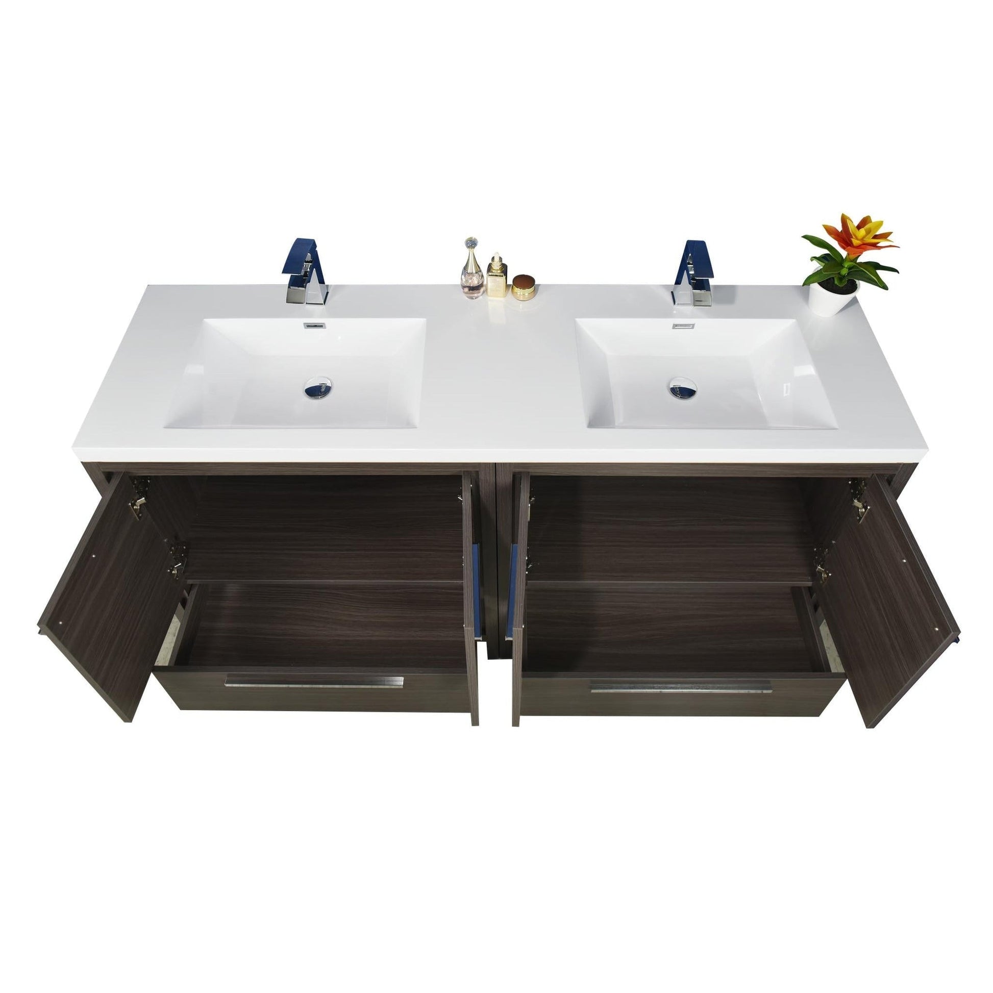 Moreno Bath Dolce 72" Dark Gray Oak Freestanding Vanity With Double Reinforced White Acrylic Sinks