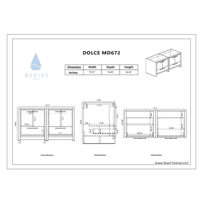 Moreno Bath Dolce 72" Dark Gray Oak Freestanding Vanity With Double Reinforced White Acrylic Sinks