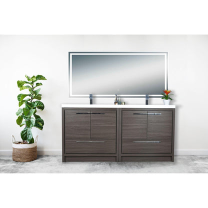 Moreno Bath Dolce 72" Dark Gray Oak Freestanding Vanity With Double Reinforced White Acrylic Sinks