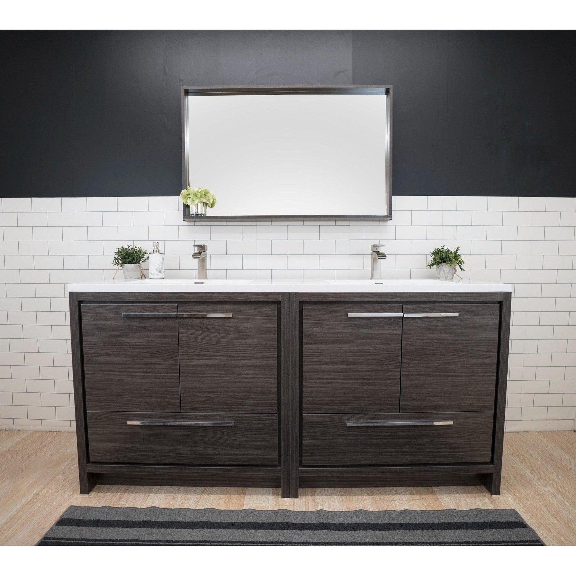 Moreno Bath Dolce 72" Dark Gray Oak Freestanding Vanity With Double Reinforced White Acrylic Sinks