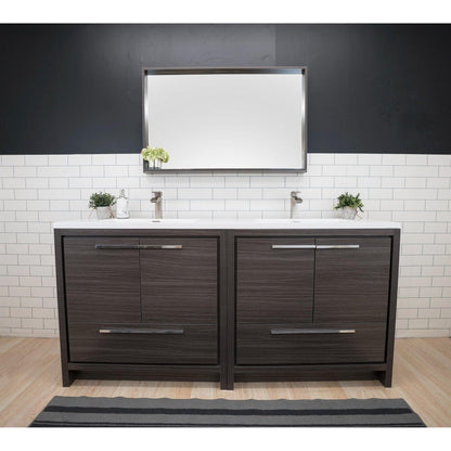 Moreno Bath Dolce 72" Dark Gray Oak Freestanding Vanity With Double Reinforced White Acrylic Sinks