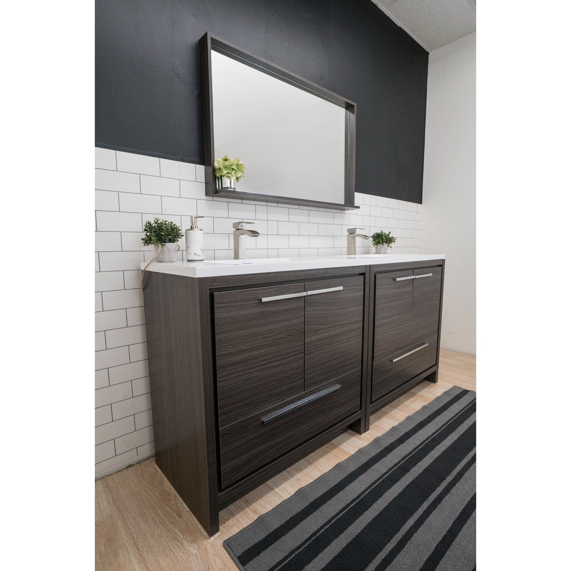 Moreno Bath Dolce 72" Dark Gray Oak Freestanding Vanity With Double Reinforced White Acrylic Sinks