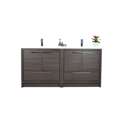 Moreno Bath Dolce 72" Dark Gray Oak Freestanding Vanity With Double Reinforced White Acrylic Sinks