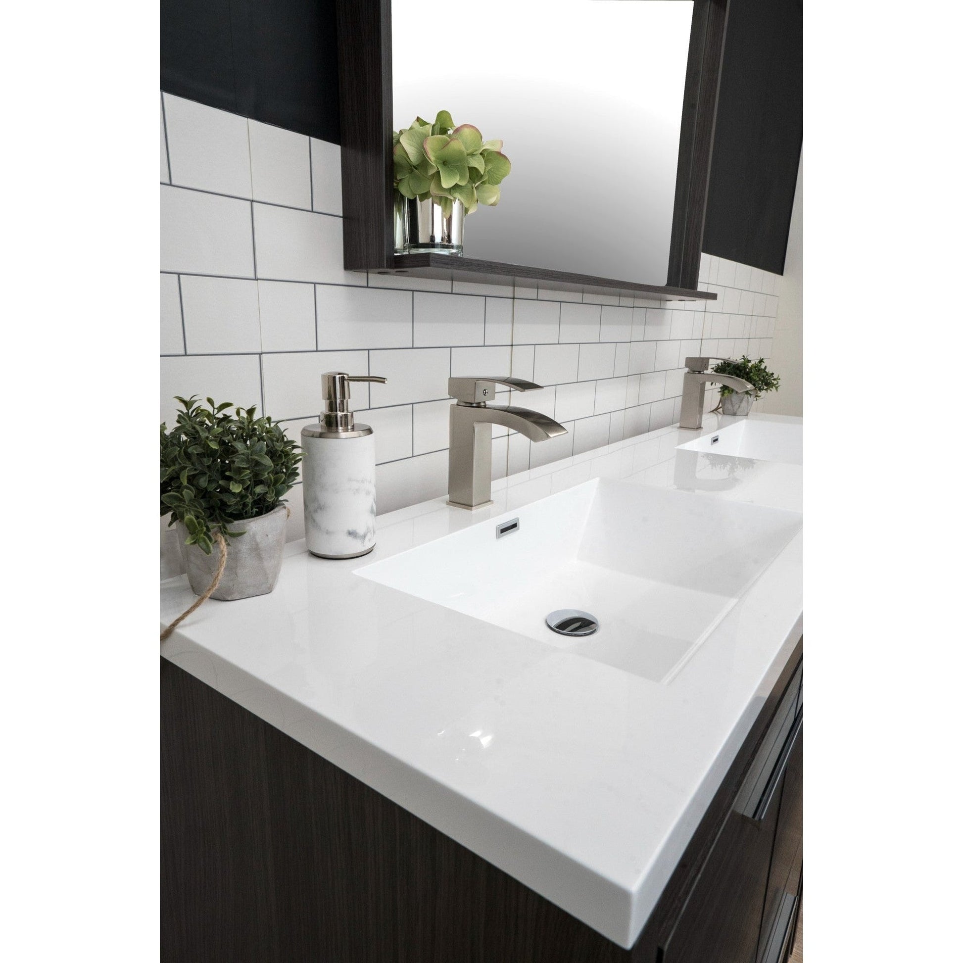 Moreno Bath Dolce 72" Dark Gray Oak Freestanding Vanity With Double Reinforced White Acrylic Sinks