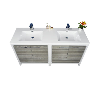 Moreno Bath Dolce 72" High Gloss Ash Gray Freestanding Vanity With Double Reinforced White Acrylic Sinks