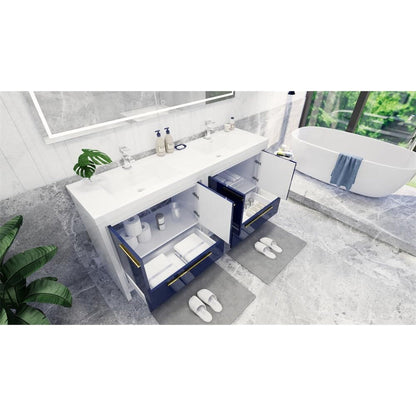 Moreno Bath Dolce 72" High Gloss Night Blue Freestanding Vanity With Double Reinforced White Acrylic Sinks