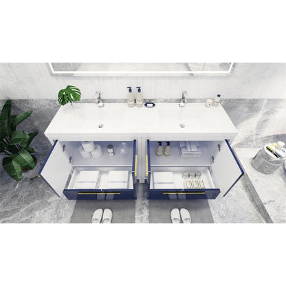 Moreno Bath Dolce 72" High Gloss Night Blue Freestanding Vanity With Double Reinforced White Acrylic Sinks