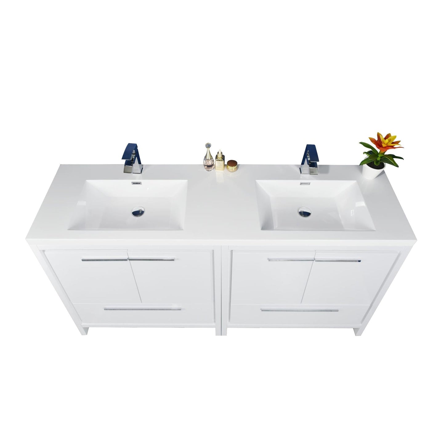 Moreno Bath Dolce 72" High Gloss White Freestanding Vanity With Double Reinforced White Acrylic Sinks