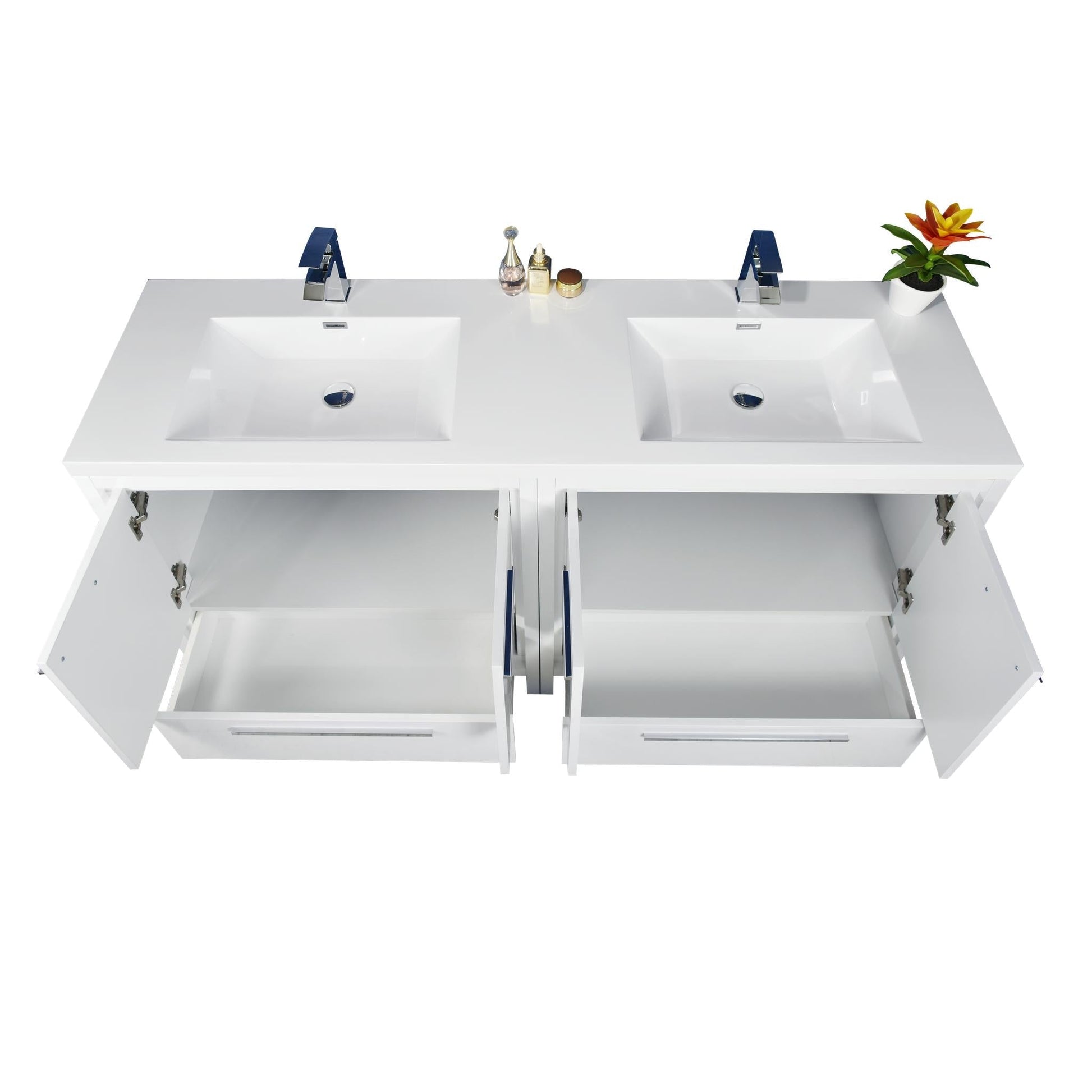 Moreno Bath Dolce 72" High Gloss White Freestanding Vanity With Double Reinforced White Acrylic Sinks