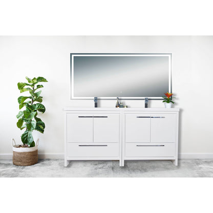 Moreno Bath Dolce 72" High Gloss White Freestanding Vanity With Double Reinforced White Acrylic Sinks