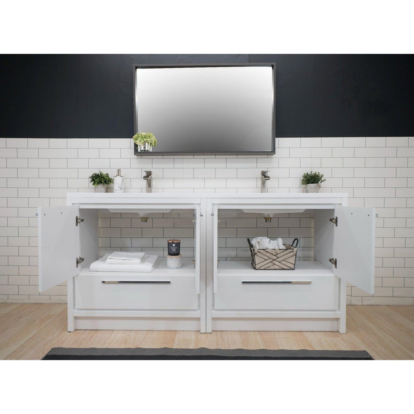 Moreno Bath Dolce 72" High Gloss White Freestanding Vanity With Double Reinforced White Acrylic Sinks