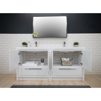 Moreno Bath Dolce 72" High Gloss White Freestanding Vanity With Double Reinforced White Acrylic Sinks