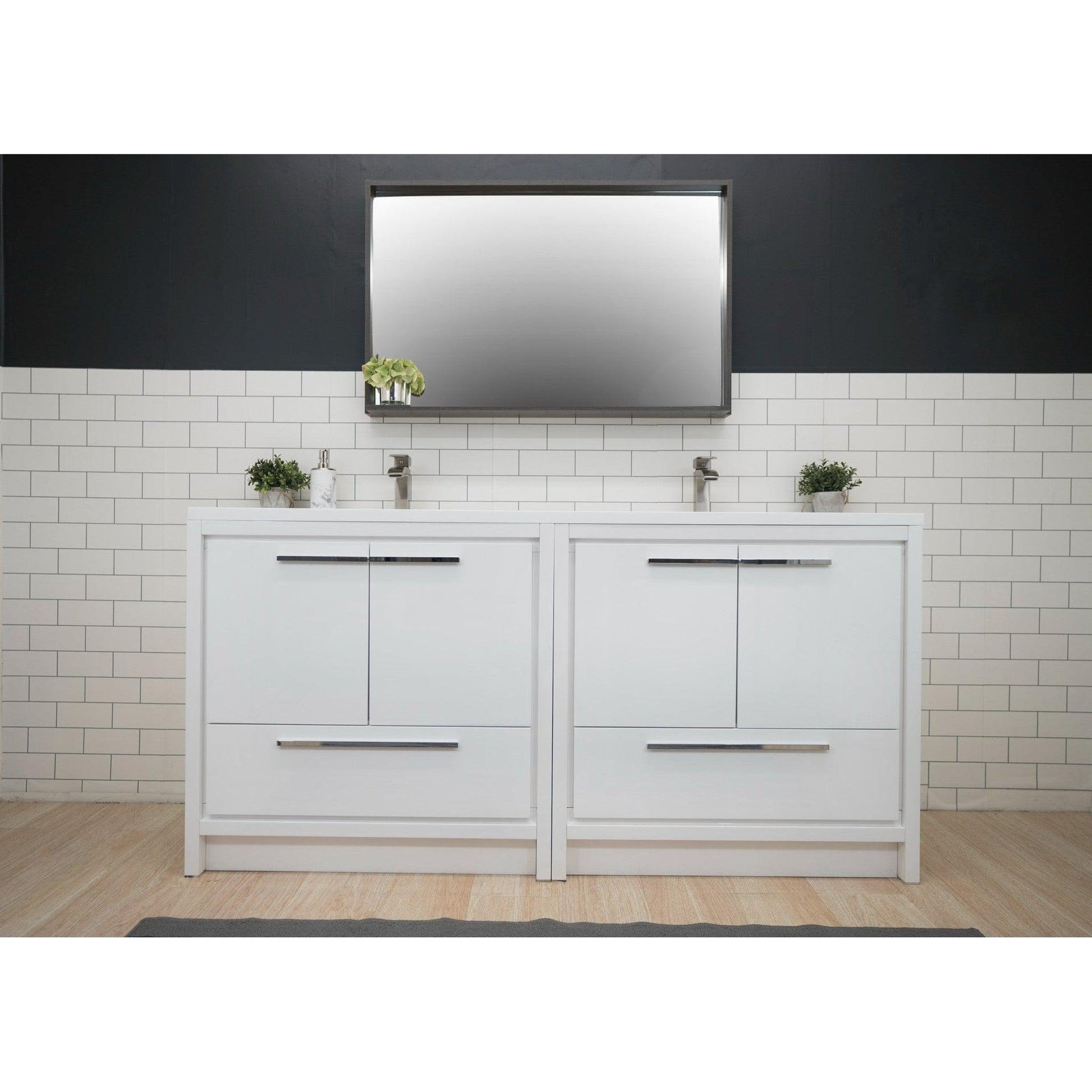 Moreno Bath Dolce 72" High Gloss White Freestanding Vanity With Double Reinforced White Acrylic Sinks