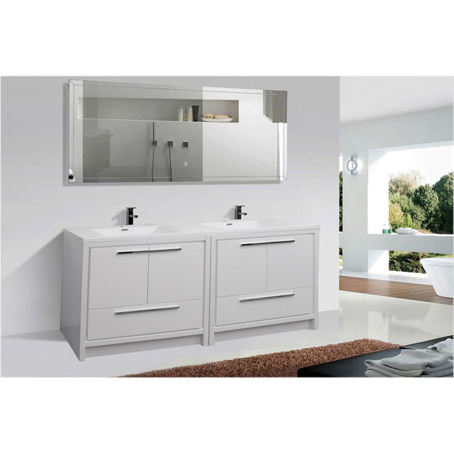 Moreno Bath Dolce 72" High Gloss White Freestanding Vanity With Double Reinforced White Acrylic Sinks