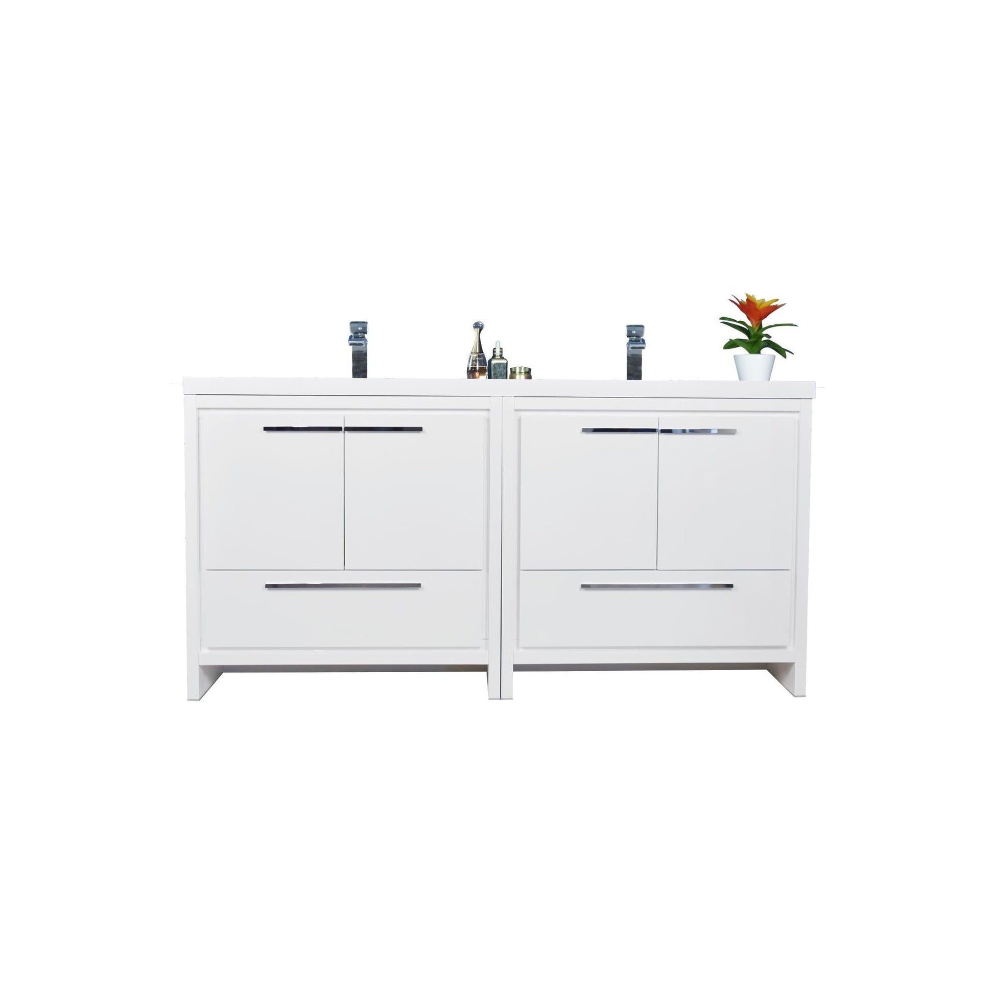 Moreno Bath Dolce 72" High Gloss White Freestanding Vanity With Double Reinforced White Acrylic Sinks