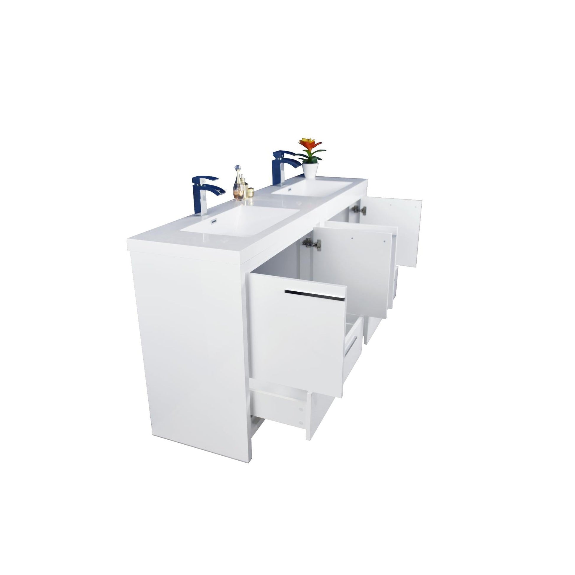 Moreno Bath Dolce 72" High Gloss White Freestanding Vanity With Double Reinforced White Acrylic Sinks