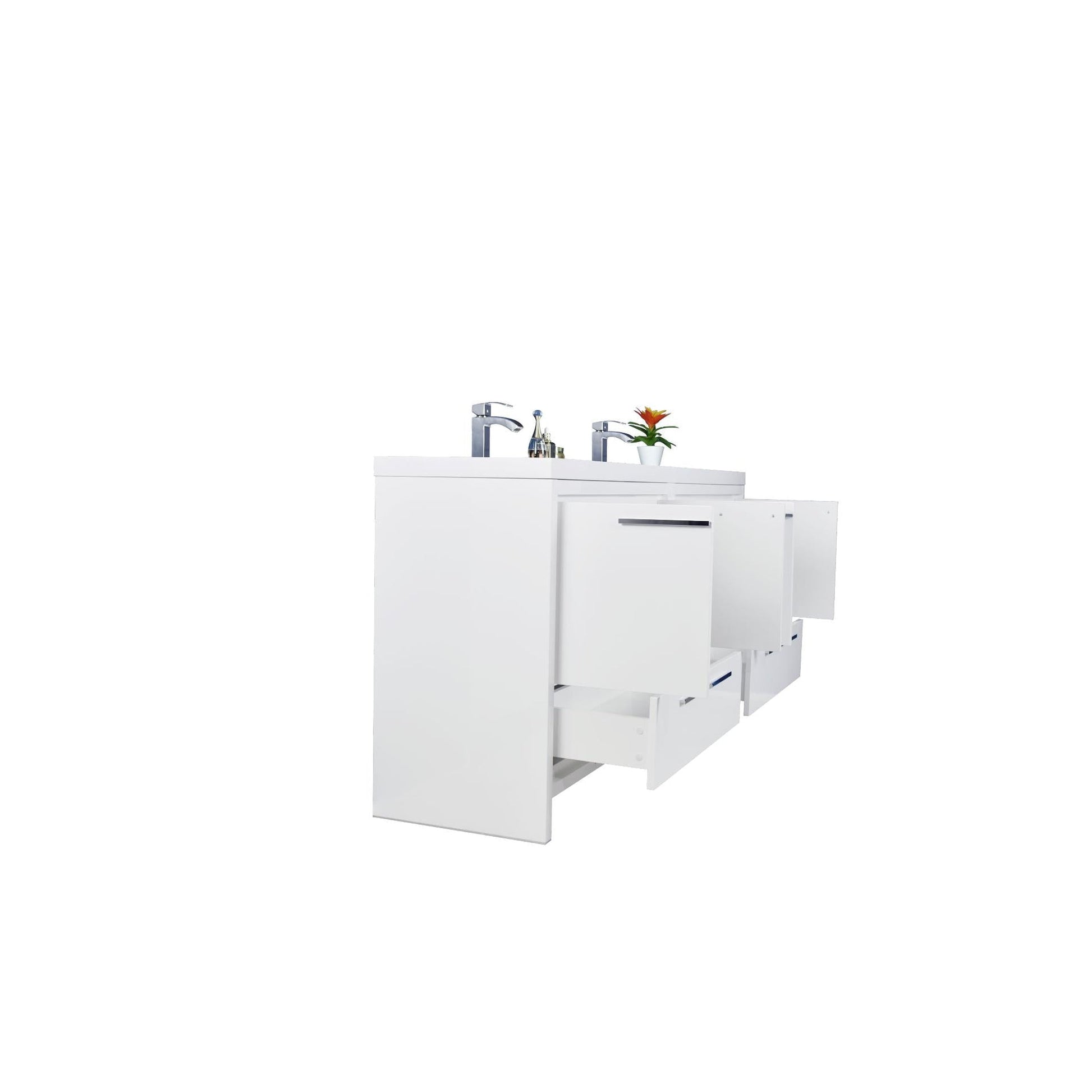 Moreno Bath Dolce 72" High Gloss White Freestanding Vanity With Double Reinforced White Acrylic Sinks