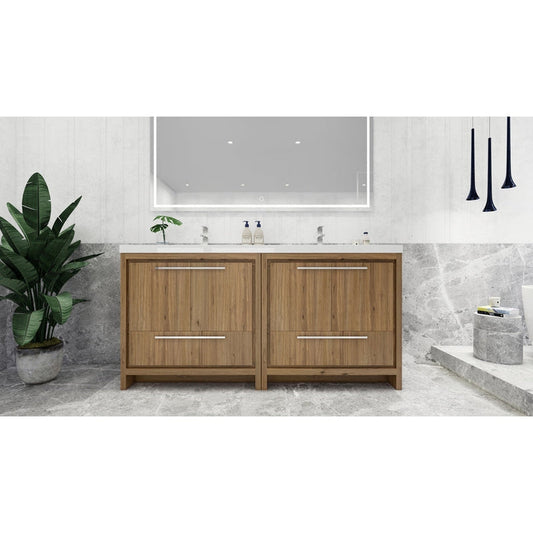 Moreno Bath Dolce 72" Natural Oak Freestanding Vanity With Double Reinforced White Acrylic Sinks