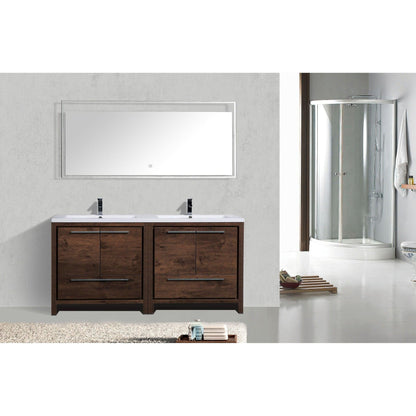 Moreno Bath Dolce 72" Rosewood Freestanding Vanity With Double Reinforced White Acrylic Sinks