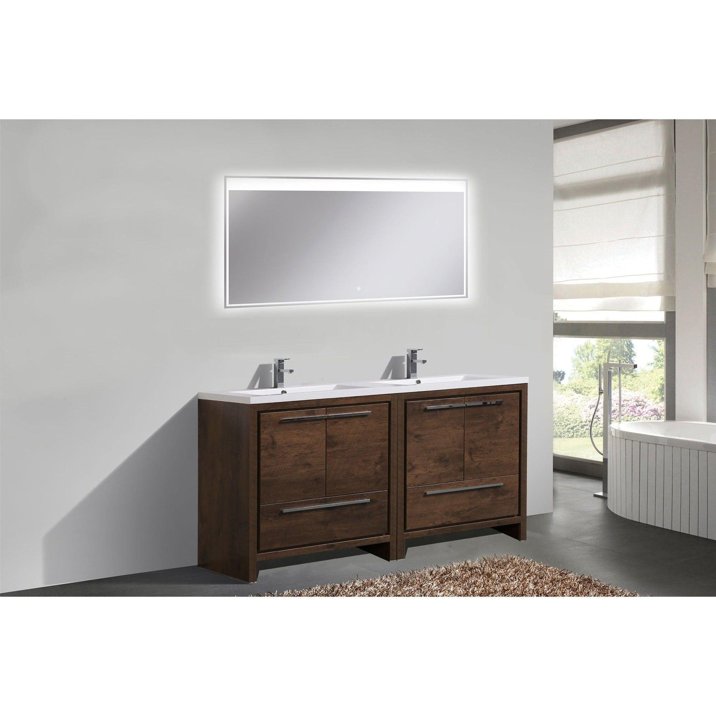 Moreno Bath Dolce 72" Rosewood Freestanding Vanity With Double Reinforced White Acrylic Sinks