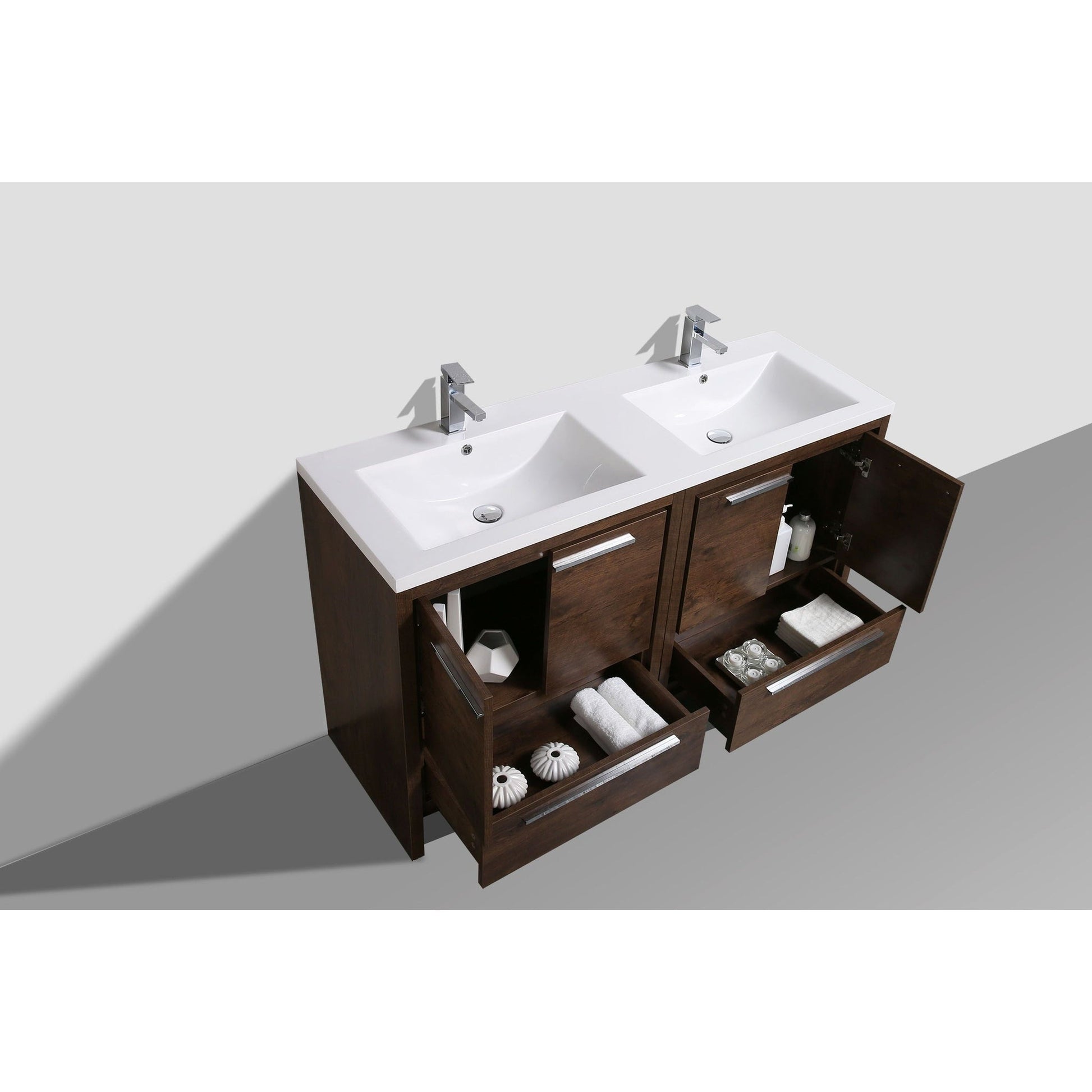 Moreno Bath Dolce 72" Rosewood Freestanding Vanity With Double Reinforced White Acrylic Sinks
