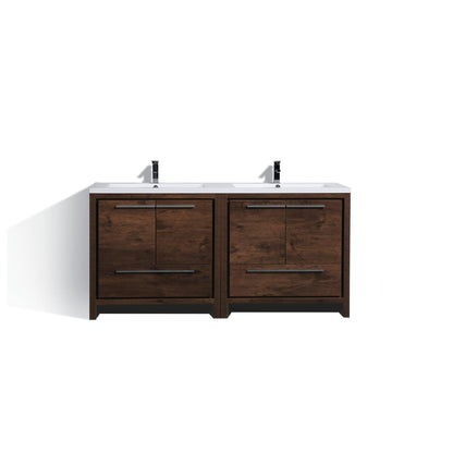 Moreno Bath Dolce 72" Rosewood Freestanding Vanity With Double Reinforced White Acrylic Sinks