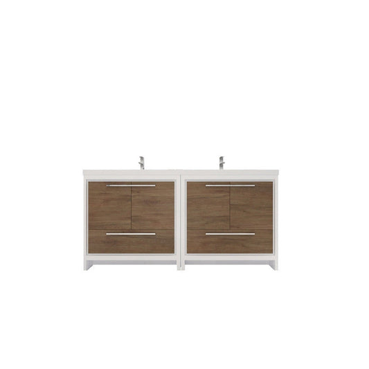 Moreno Bath Dolce 72" White Oak Freestanding Vanity With Double Reinforced White Acrylic Sinks