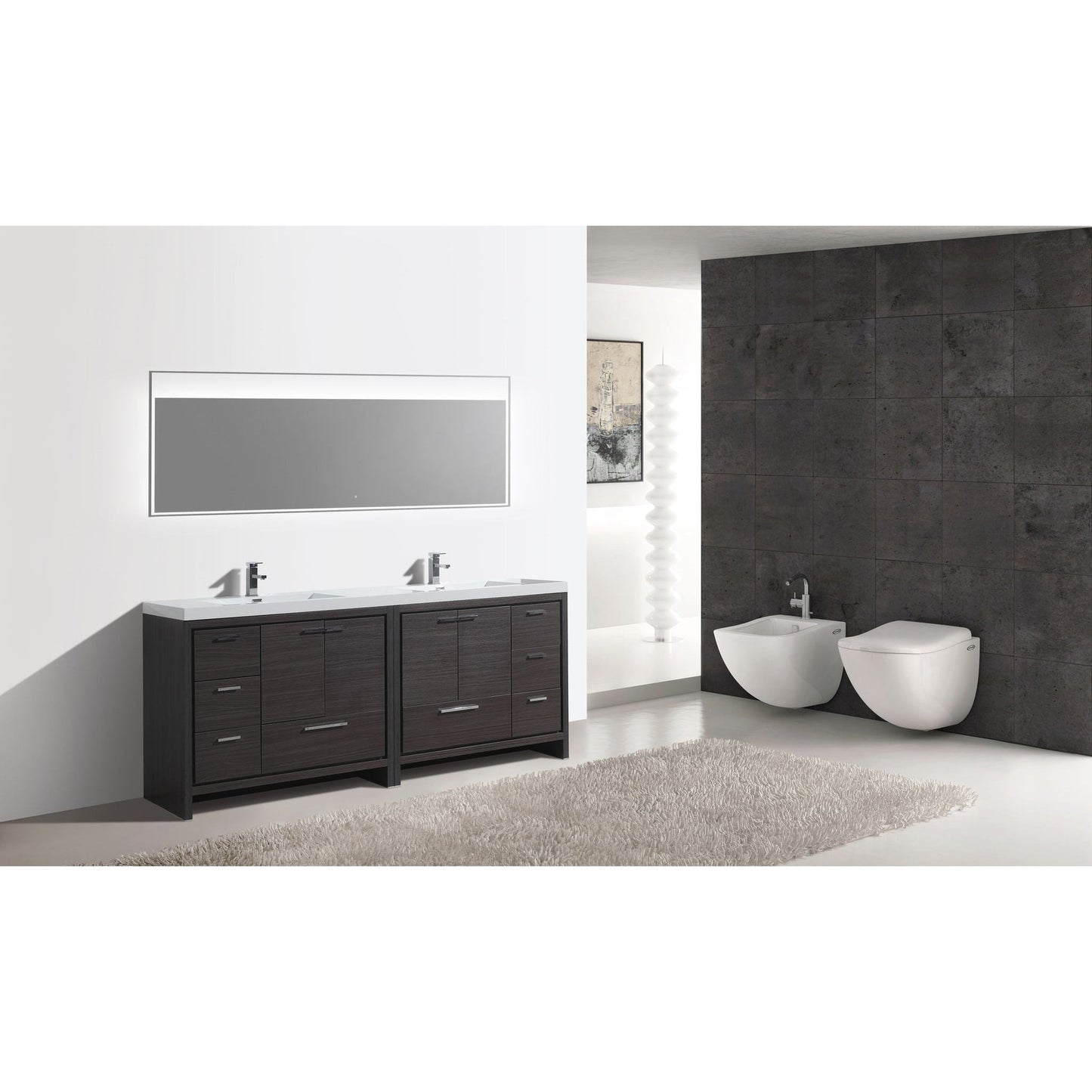 Moreno Bath Dolce 84" Dark Gray Oak Freestanding Vanity With Double Reinforced White Acrylic Sinks