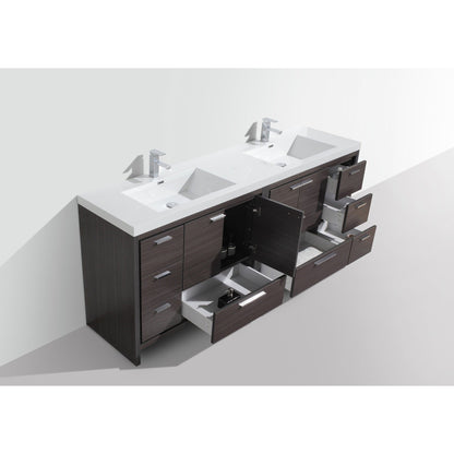 Moreno Bath Dolce 84" Dark Gray Oak Freestanding Vanity With Double Reinforced White Acrylic Sinks