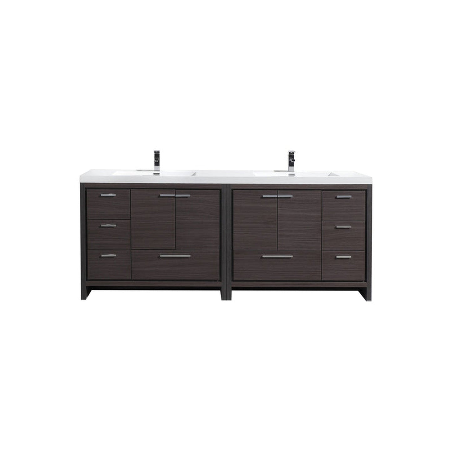 Moreno Bath Dolce 84" Dark Gray Oak Freestanding Vanity With Double Reinforced White Acrylic Sinks